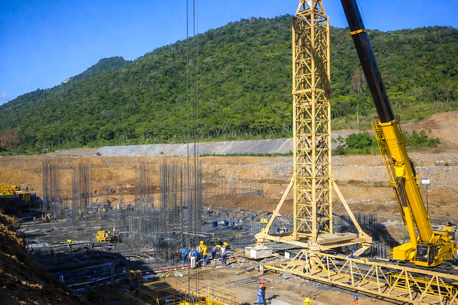 Fundação e estrutura em canteiro de obras