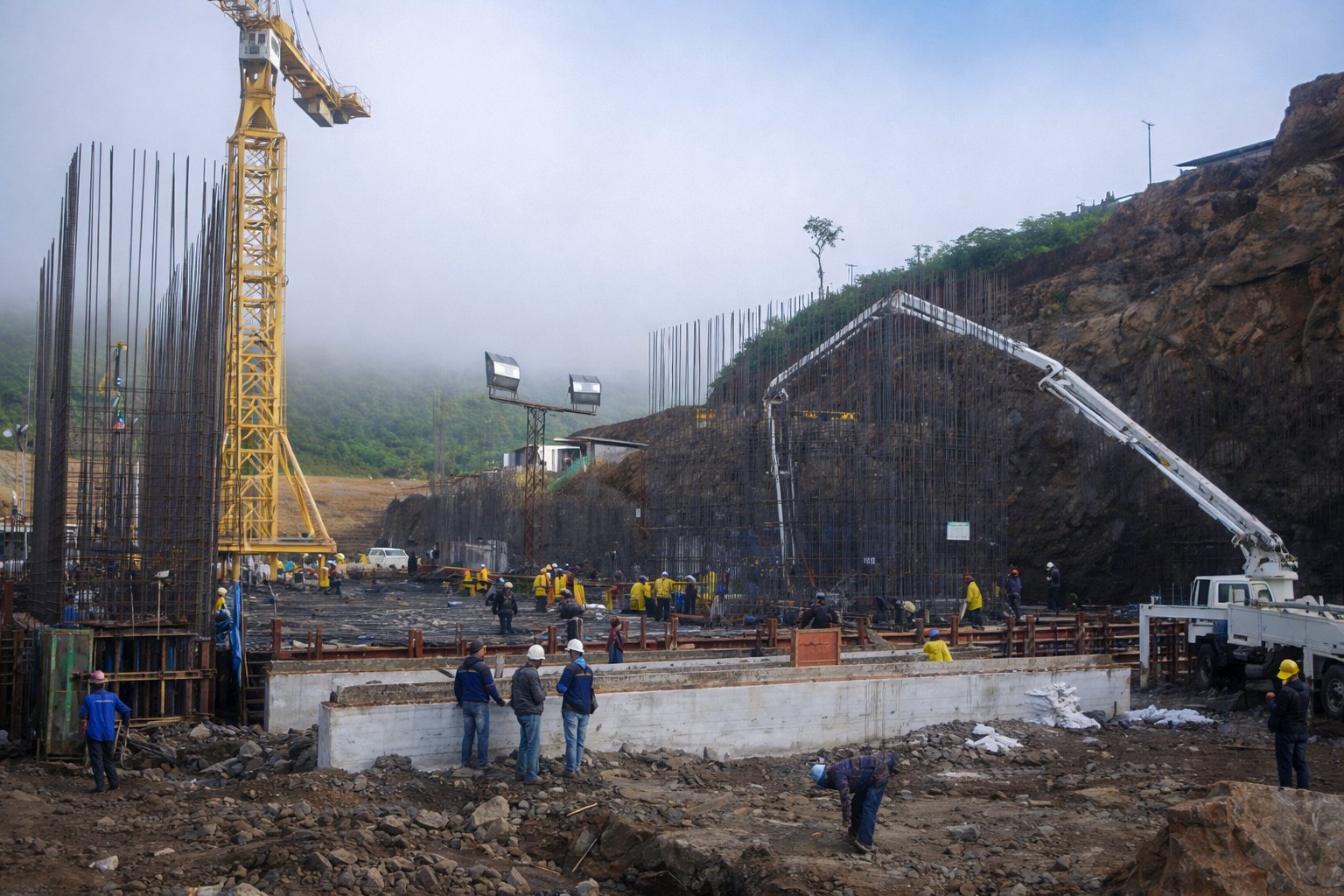 Armação estrutural em encosta rochosa